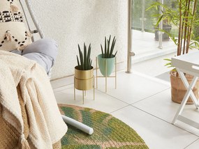 Vaso para plantas com pernas de metal verde e dourado 16 x 16 x 31 cm LEFKI Beliani