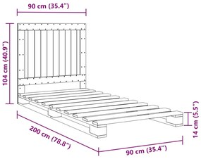 Estrutura de cama com cabeceira 90x200 cm pinho maciço cinzento