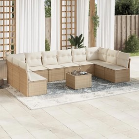 vidaXL 11 pcs conjunto sofás de jardim c/ almofadões vime PE bege