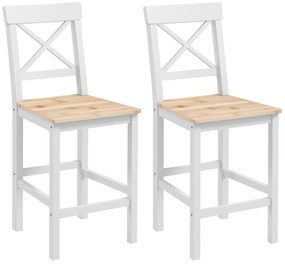 HOMCOM Conjunto de 2 Bancos de Bar de Madeira com Encosto e Apoio para os Pés Estilo Rústico para Cozinha 41x46x97.5 cm Natural | Aosom Portugal