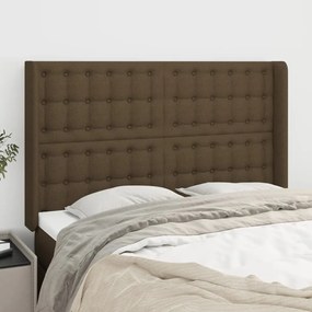 vidaXL Cabeceira cama c/ abas tecido 147x16x118/128 cm castanho-escuro