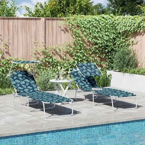 vidaXL Camas de Sol Reclináveis 2 peças com Estampa de Folhas em Tecido Oxford 600D