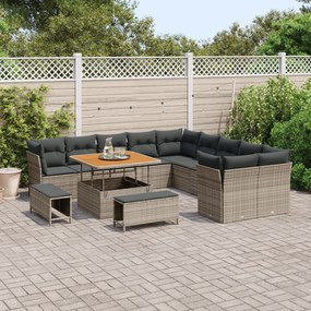 Conjunto de Sofá de Jardim vidaXL de 13 Peças com Almofadas Cinza Ratt
