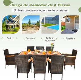 Conjunto de Jardim de 9 peças para 8 pessoas com tampo de mesa em acácia e almofadas amovíveis Castanho