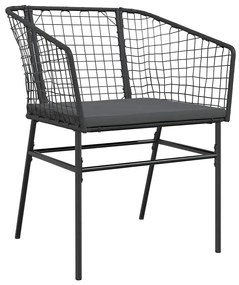 Conjunto de jantar jardim 5 peças almofadas vidro vime PE preto