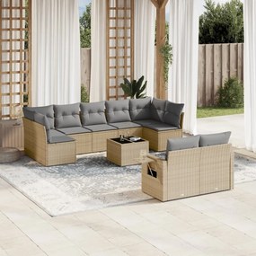 10 pcs conjunto de sofás p/ jardim com almofadões vime PE bege