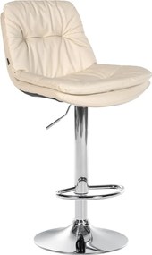 Banco de bar em couro sintético com estrutura prateada 92-113 x 46 x 54 cm cor creme