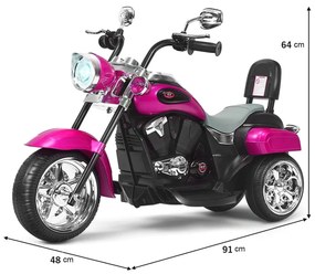 Motocicleta estilo chopper para crianças,  movida a bateria 6v com música Roxa