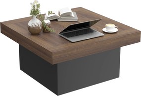 Mesa de Centro Quadrada, 90 x 90 x 45 cm, Iluminação LED RGB Personalizável, cor Nogueira