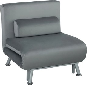 HOMCOM Poltrona dobrável com função de cama, poltrona relax dobrável em aspecto veludo, Encosto ajustável, 75 x 70 x 75 cm, Cinza | Aosom Portugal