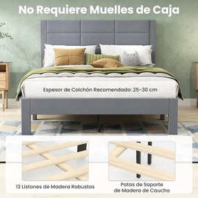 Estrutura de cama 211 x 141 x 109 cm com cabeceira acolchoada (COLCHÃO NÃO INCLUIDO), estrado de ripas de madeira cinza