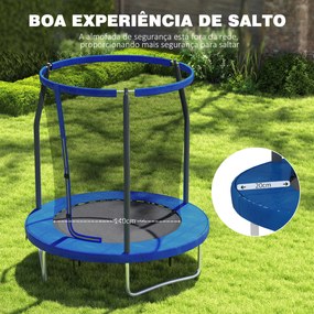 Trampolim Infantil Ø183 cm, para Crianças com Rede de Segurança Barras Acolchoadas Capa de Segurança e Estrutura de Aço Azul