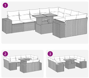 10 pcs conj. sofás p/ jardim c/ almofadões vime PE/acácia bege