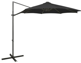 Guarda-sol jardim cantilever c/ poste e luzes LED 300 cm preto