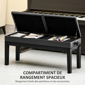 Banco de piano com altura ajustável, banco de piano com espaço de arrumação, banco estofado para teclado, preto