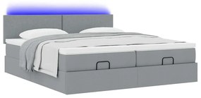 Estrutura de cama otomana com colchões tecido cinzento claro