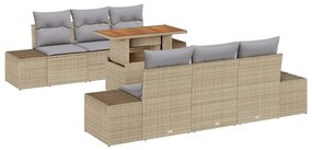 Conjunto de Jantar de Jardim 7 Peças com Almofadas Beges, em Rattan e