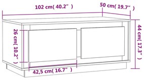 Mesa de centro 102x50x44 cm derivados madeira cinzento sonoma