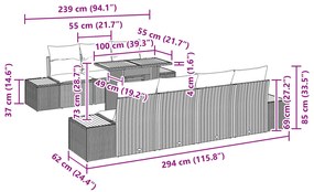 Conjunto de Jantar de Jardim com 8 Peças e Almofadas Bege em Rattan Si