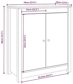 Aparadores 2 pcs 70x35x80 cm madeira de pinho maciça branco