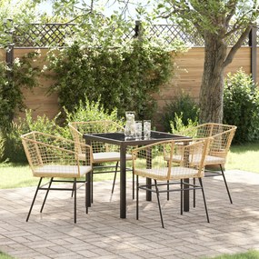 vidaXL Conjunto de Jantar Jardim 5 peças com Almofadas Castanho Rattan PE