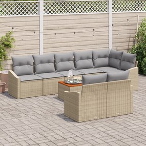 Conjunto de Sofás de Jardim de 9 Peças com Almofadas Bege Vime Sintéti