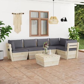vidaXL 6 pcs conjunto lounge de paletes + almofadões madeira de abeto