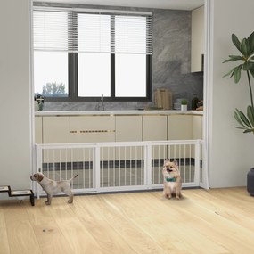 Barreira de segurança para cães - barreira de proteção retrátil de 3 painéis, 71-190 cm, em madeira - branca