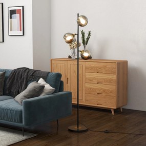 Candeeiro de pé para sala de estar em metal com 3 abajures esféricos em metal cromado, 40 W, Ø 36 x 162 cm (altura), preto e cinzento