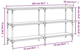 Mesa consola 150x29x75 cm derivados de madeira cinzento sonoma