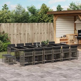 17 pcs conj. de jantar p/ jardim c/ almofadões vime PE cinzento