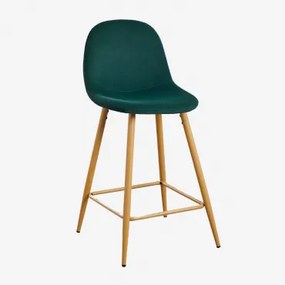 Pack De 2 Bancos Altos Em Veludo Glamm Madeira Natural & Verde Selva & ↑65 Cm - Sklum