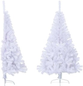 Meia árvore de Natal artificial com suporte 150 cm PVC branco