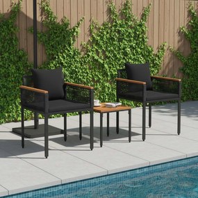 vidaXL Conjunto de Móveis para Exterior 3 pcs Preto Rattan de PE