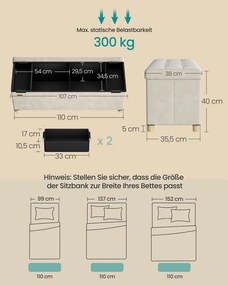 Banco com espaço de arrumação 38 x 110 x 40 cm bege