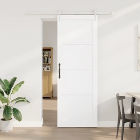 Porta Deslizante vidaXL com Conjunto de Hardware Branco 83x232 cm Madeira Sólida de Pinheiro