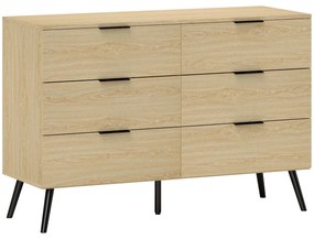 HOMCOM Cómoda com 6 Gavetas Cómoda para Dormitório Cómoda Moderna com Desenho Anti-Tombo  110x40x75 cm Carvalho | Aosom Portugal