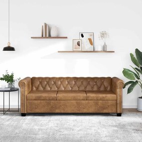 243620 vidaXL Sofá Chesterfield 3 lugares couro artificial castanho