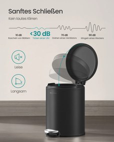 Caixote lixo Casa de banho 26 x 20,5 x 28 cm com 6 litros de capacidade e tampa com fecho suave para a casa de banho Preto