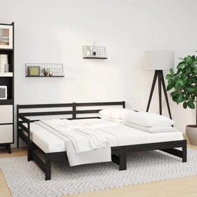 vidaXL Sofá-cama de puxar 2x(80x200) cm pinho maciço preto