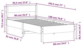 Estrutura cama c/ cabeceira 90x190 cm pinho maciço castanho-mel