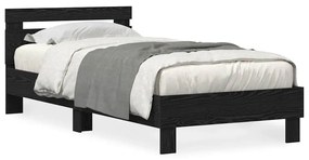 Estrutura de Cama com Luzes LED Carvalho Preto 90x190 cm Madeira Engen