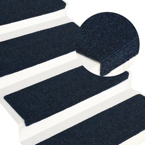 326191 vidaXL Tapetes de escada 15 pcs 65x21x4 cm tecido agulhado azul