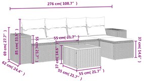 6 pcs conjunto sofás de jardim c/ almofadões vime PE preto