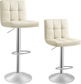 Conjunto de 2 bancos de bar 43 x 44,5 x (95-115) cm, ajustáveis em altura e com encosto bege areia