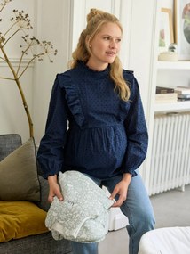 Oferta do IVA - Blusa em ponto cheio, com folhos, para grávida marinho