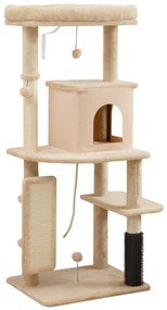 PawHut Arranhador para Gatos Grande Altura 132 cm com Plataformas Postes com Escova Bolas Suspensas e Almofadas para Arranhar Bege