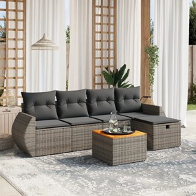 6 pcs conjunto sofás de jardim com almofadões vime cinzento