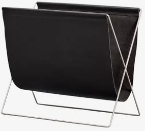 Revistero De Chão Inclinado Em Pele E Aço Inoxidável Dravena Preto - Sklum