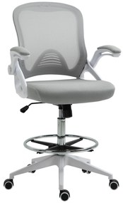 Vinsetto Cadeira de Escritório Assento Alto Ajustável Repousa Pés Braços Rebatíveis Giratória 360° Tela 64x60x106-126 cm Cinza Branco | Aosom Portugal